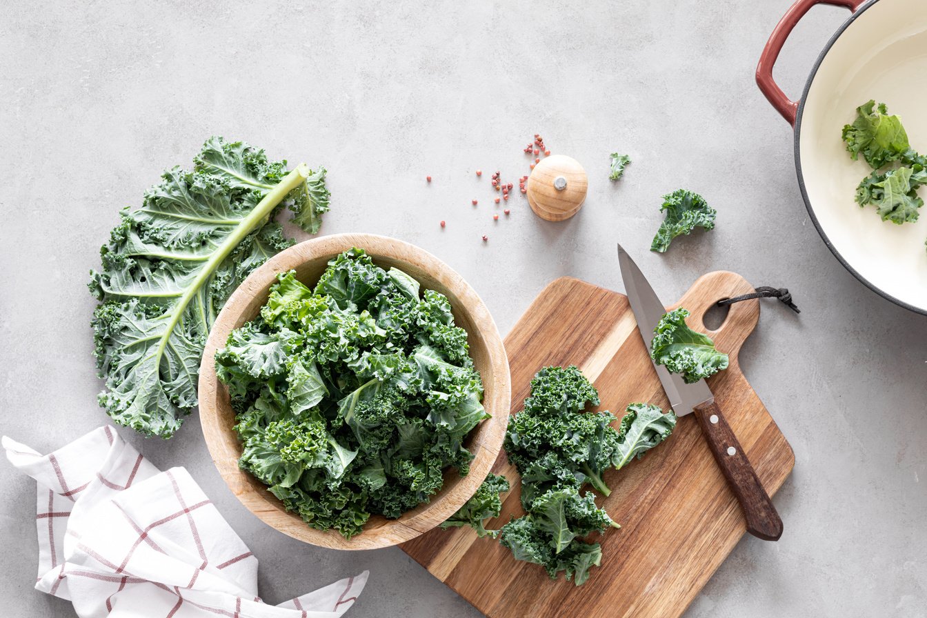 Fresh kale curly leaves, superfood