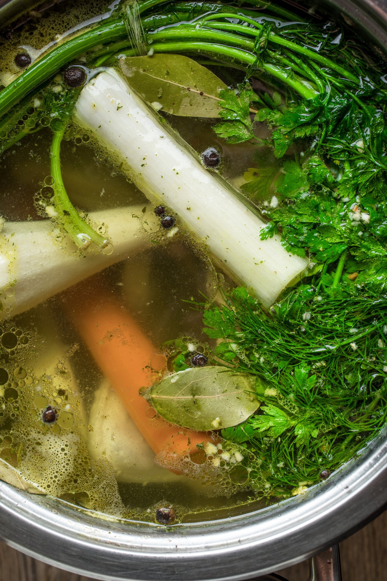 Chicken broth with vegetables.