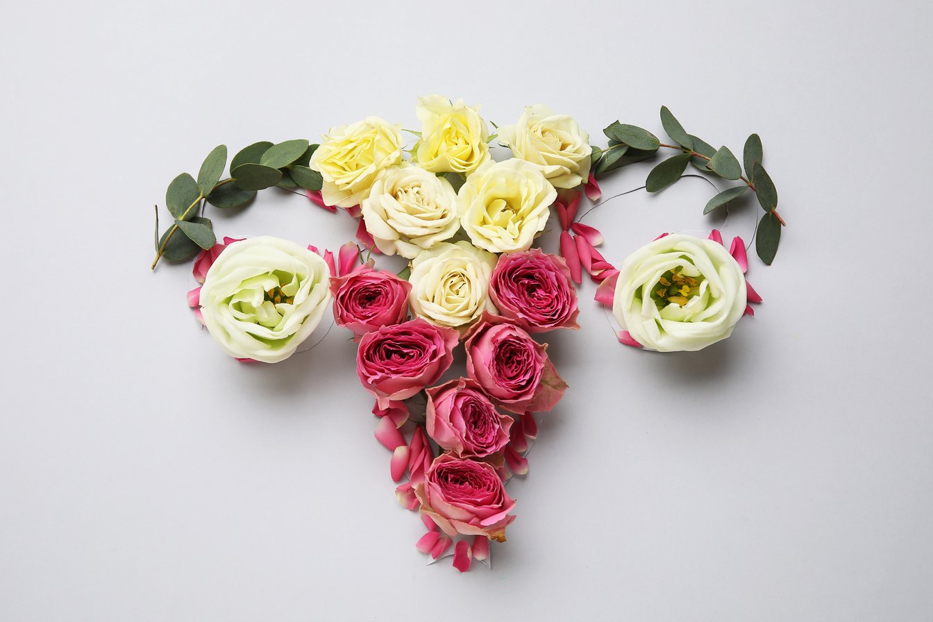 Uterus Made of Beautiful Flowers on Light Background