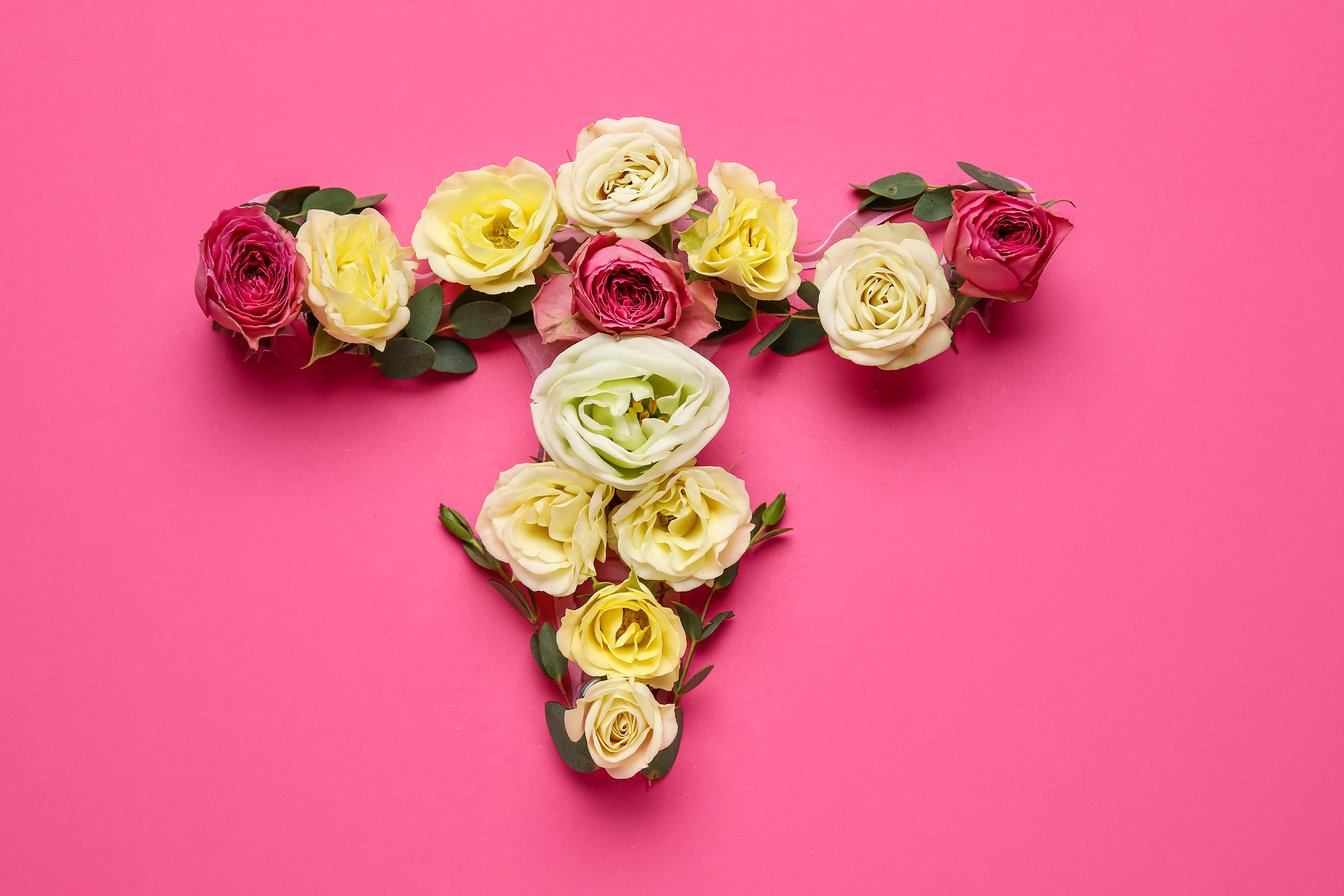 Uterus Made of Beautiful Flowers on Pink Background