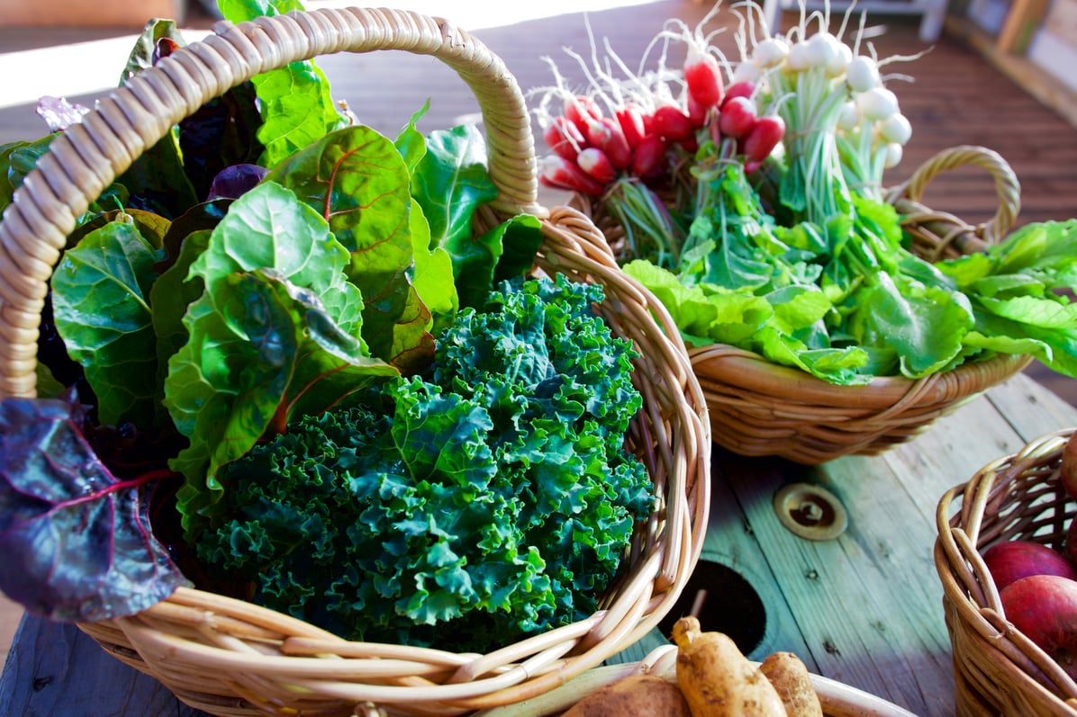 Basket of green leafy vegetables